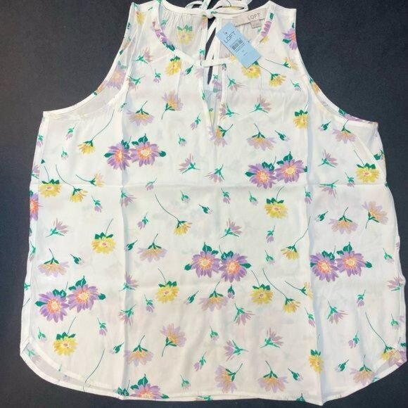 WOMEN LOFT PETITE FLORAL TIE BACK KEYHOLE SHELL MEDIUM - Picture 5 of 9